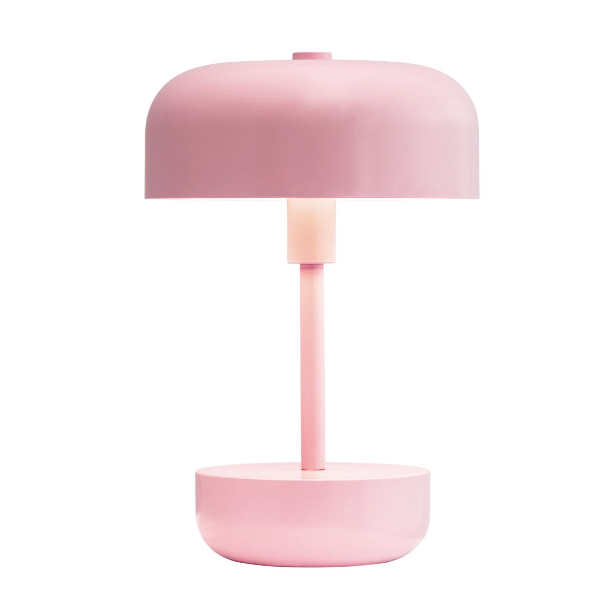 Haipot 25cm Rosa portátil De Dyberg Larsen - La lámpara de mesa LED Haipot en color rosa, diseñada por Frank Kerdil para Dyberg Larsen, combina el estilo retro y moderno.