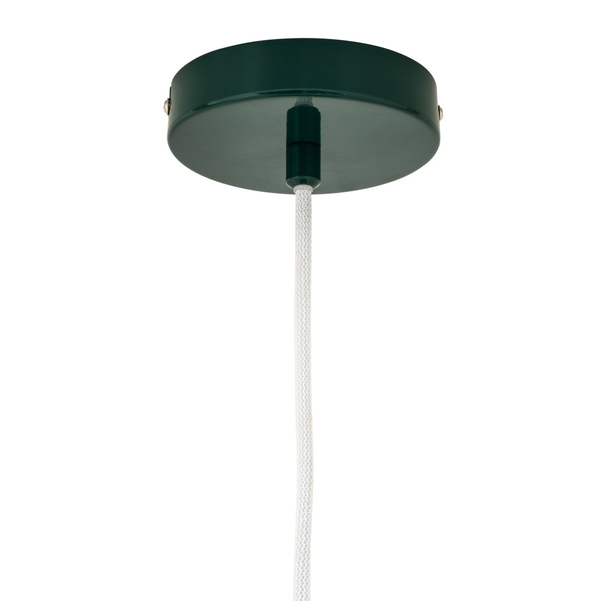 Haipot Ø23 Verde oscuro Lámpas de techo De Dyberg Larsen - La lámpara Haipot tiene una elegante pantalla de cristal opalino y una pantalla de metal de color verde apagado.