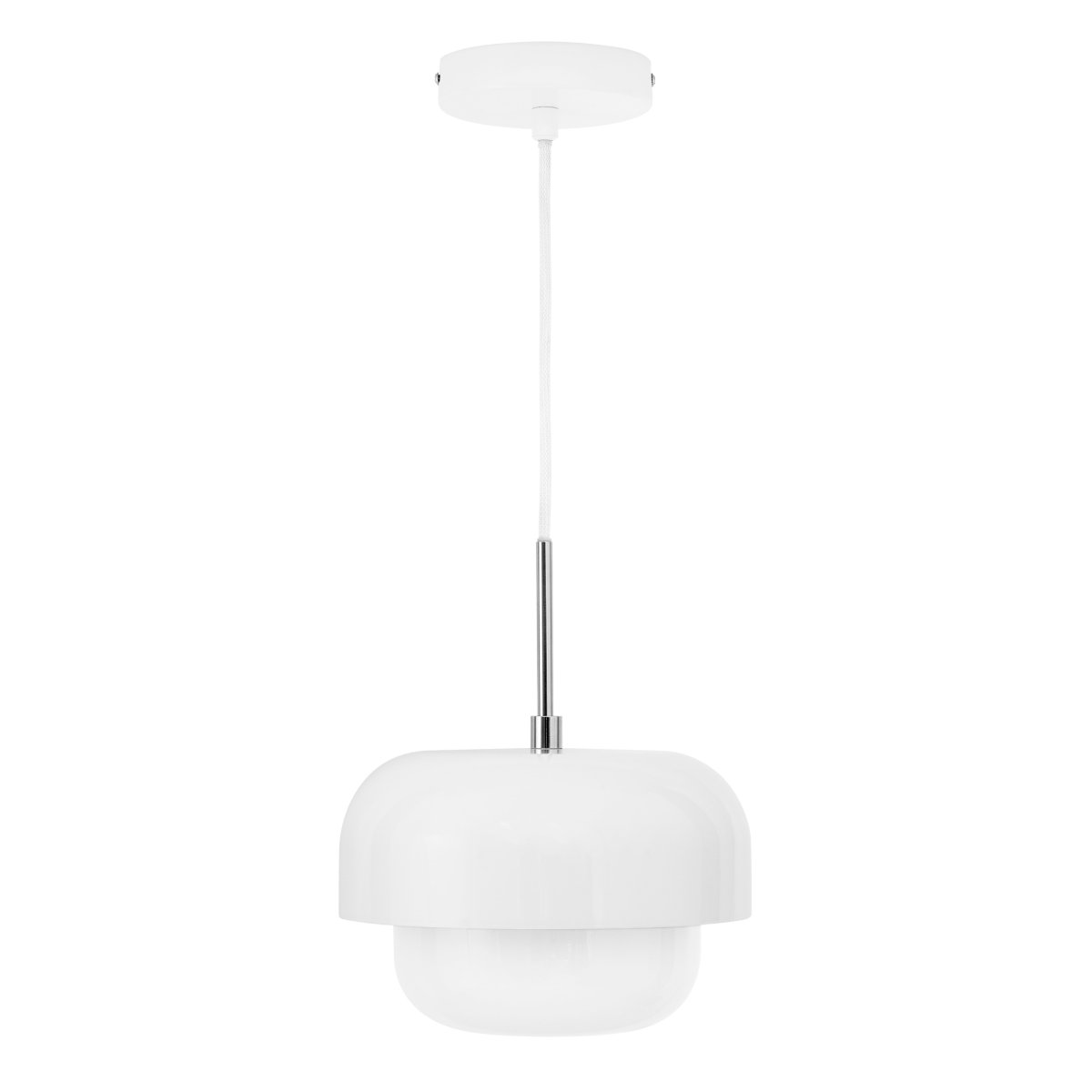 Haipot Ø23 Blanco Lámpas de techo De Dyberg Larsen - La lámpara Haipot tiene una elegante pantalla de cristal opalino y una pantalla de metal blanco.