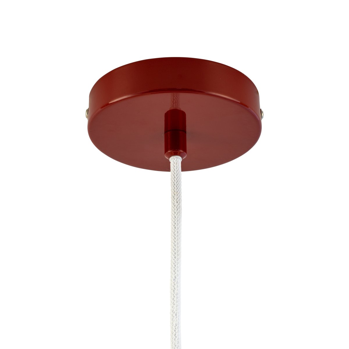 Haipot Ø23 Rojo oscuro Lámpas de techo De Dyberg Larsen - La lámpara Haipot tiene una elegante pantalla de cristal opalino y una pantalla de metal de color rojo apagado.