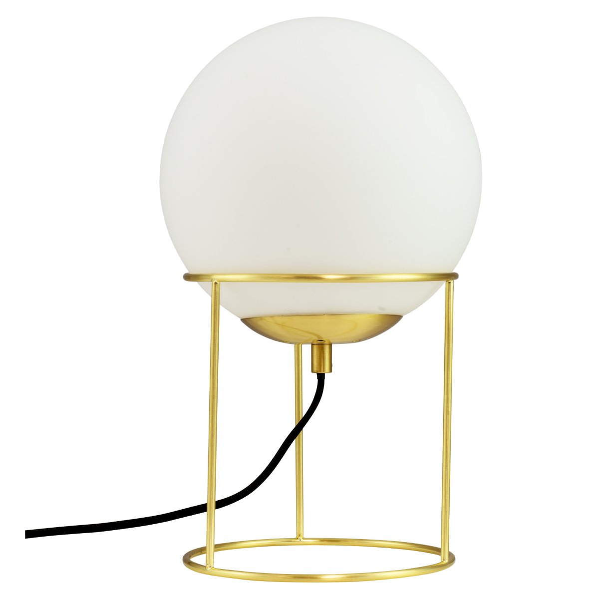 Madrid 34cm Latón lámpara de mesa De Dyberg Larsen - Madrid es una lámpara de mesa moderna que combina elegancia y sencillez con su pantalla redonda de cristal blanco opalino y su elegante marco de latón.
