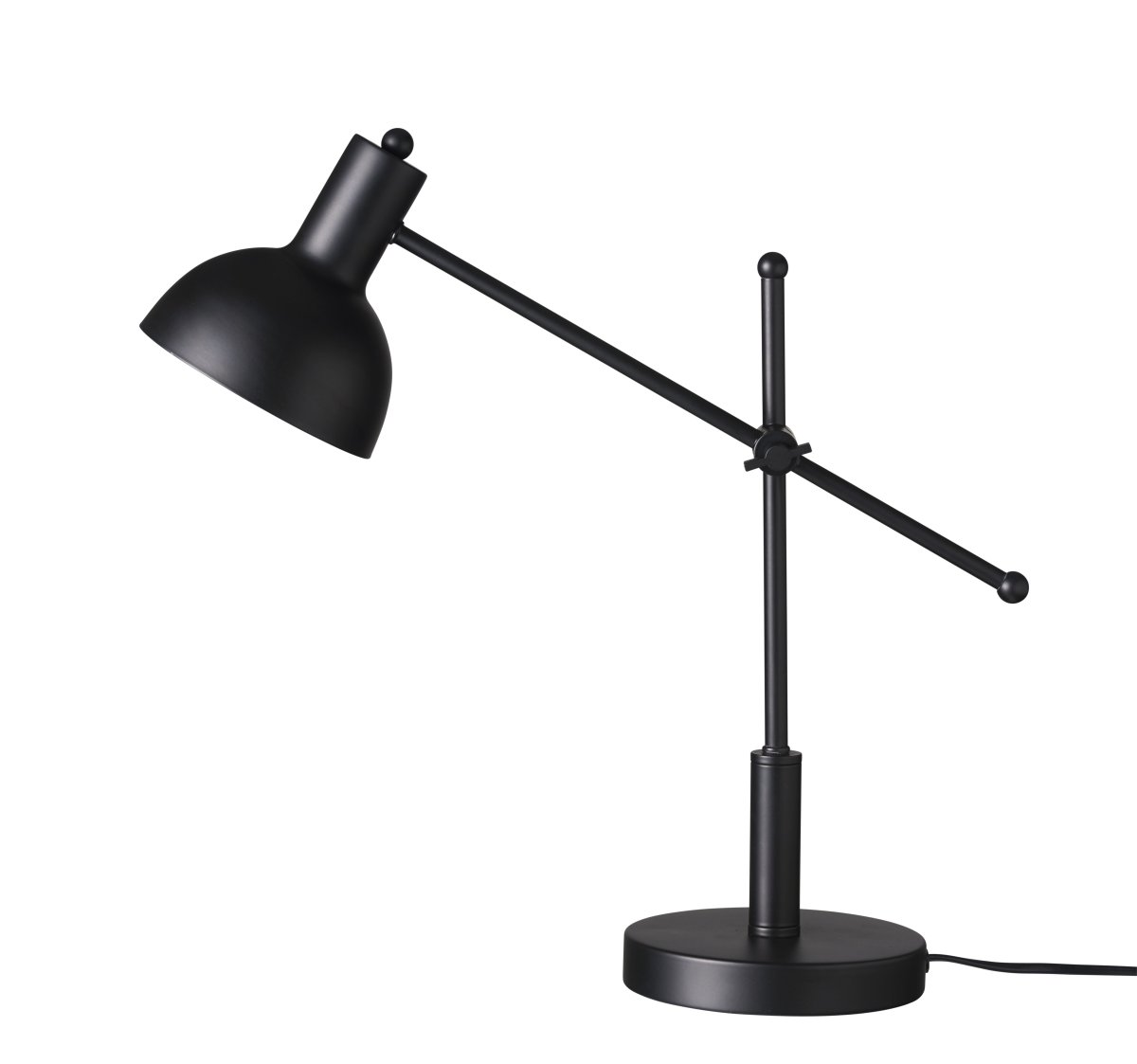 London 42cm Negro lámpara de escritorio De Dyberg Larsen - Se suministra con cable de plástico negro de 1,5 m de longitud con interruptor de encendido.
