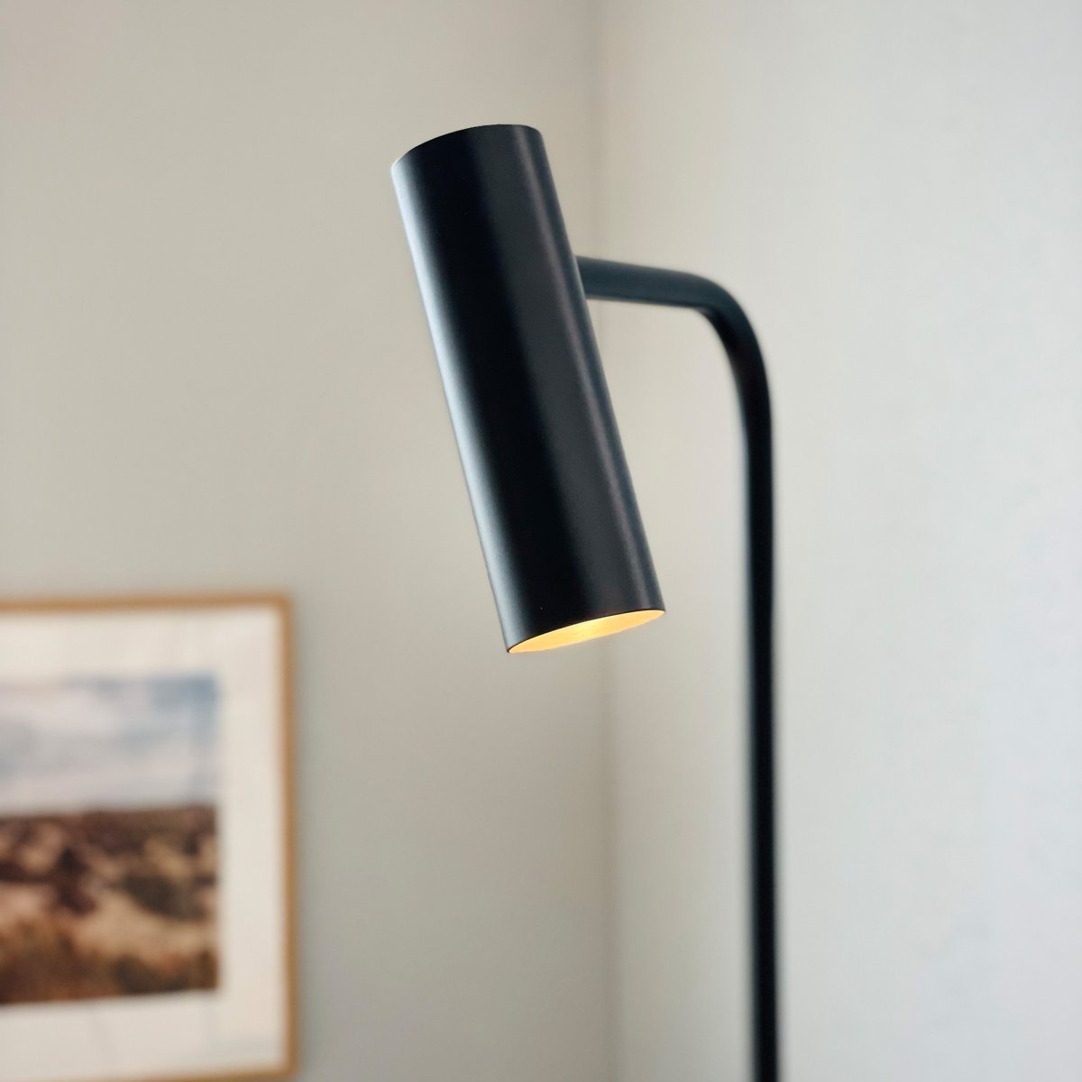 Skagerrak Negro lámpara de pie De Dyberg Larsen - Con su expresión minimalista y su enfoque en la simplicidad elegante, la lámpara se adapta perfectamente a interiores modernos y clásicos.