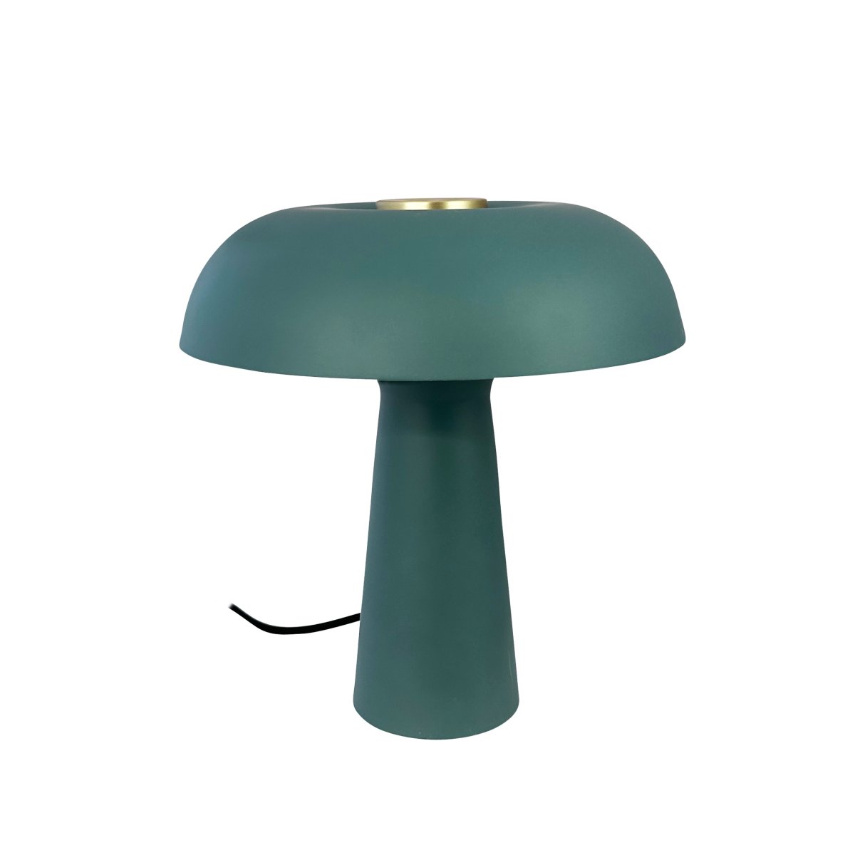 Iris 28cm Verde lámpara de mesa De Dyberg Larsen - La pantalla en forma de hongo en un tono gris suave tiene un sutil detalle de lat&oacute;n en la parte superior, que le da un toque lujoso.