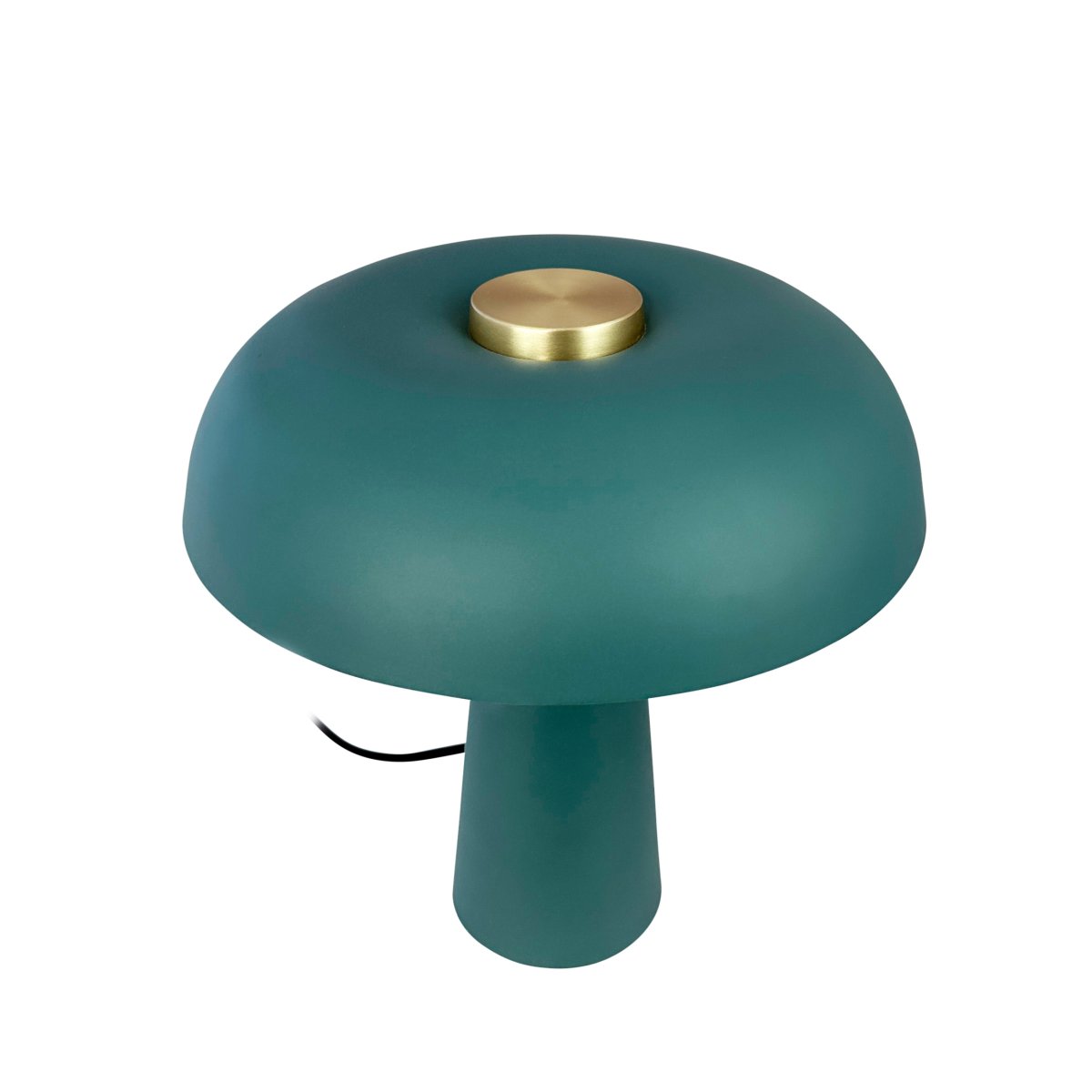 Iris 28cm Verde lámpara de mesa De Dyberg Larsen - La pantalla en forma de hongo en un tono gris suave tiene un sutil detalle de lat&oacute;n en la parte superior, que le da un toque lujoso.