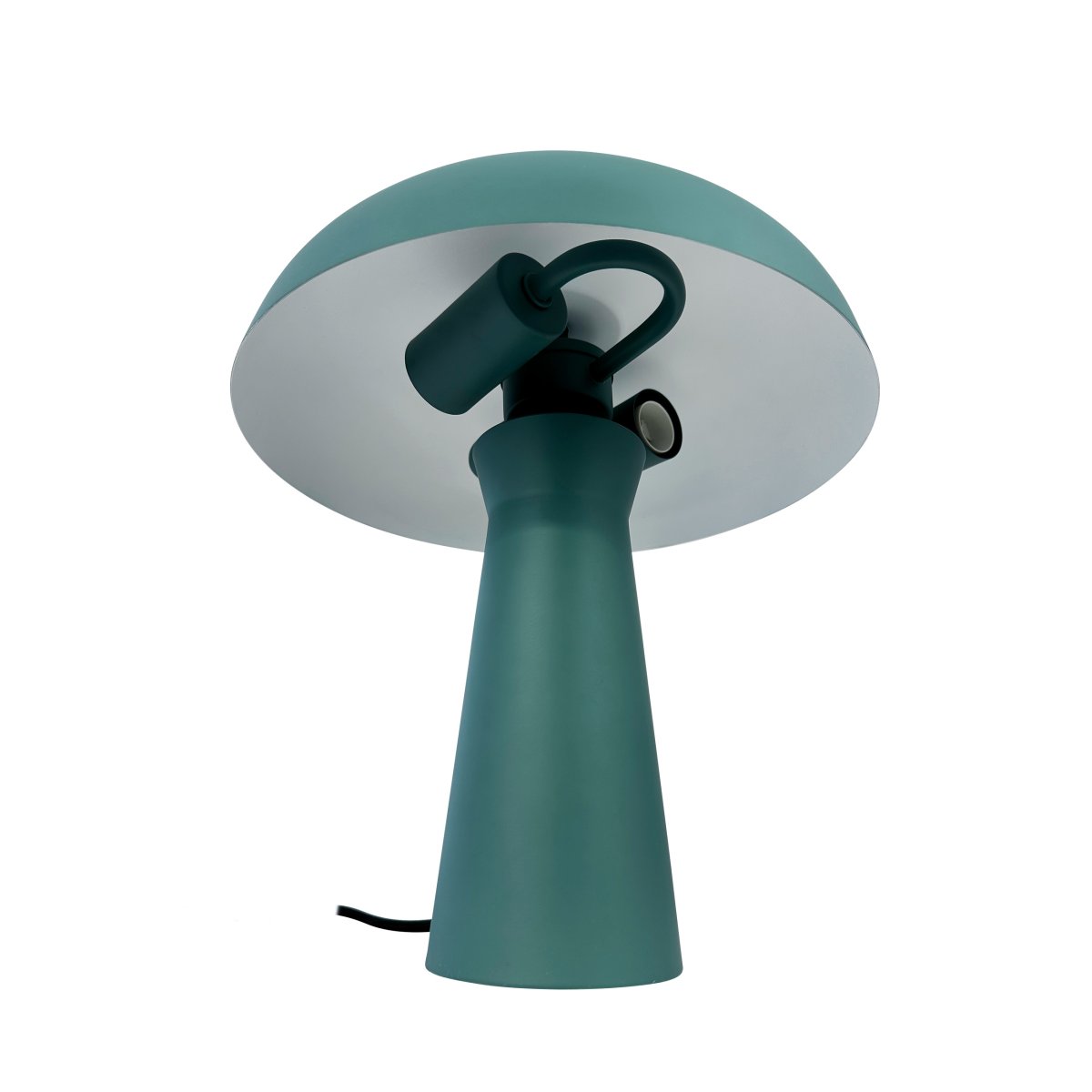 Iris 28cm Verde lámpara de mesa De Dyberg Larsen - La pantalla en forma de hongo en un tono gris suave tiene un sutil detalle de lat&oacute;n en la parte superior, que le da un toque lujoso.