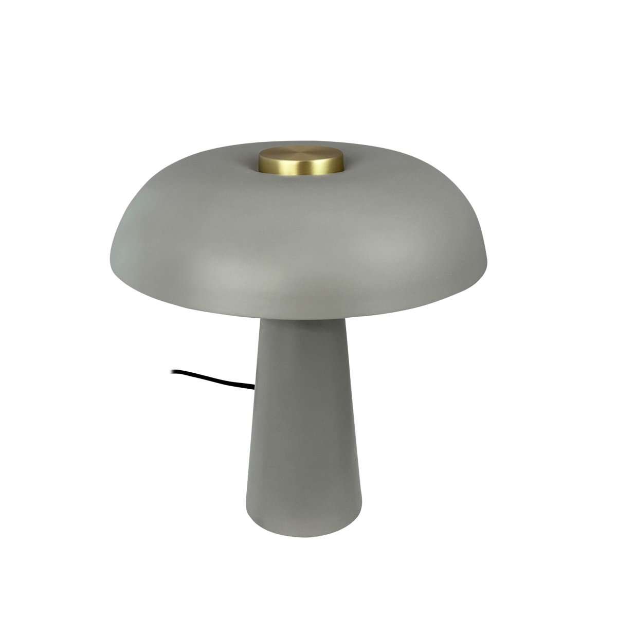Iris 28cm Gris lámpara de mesa De Dyberg Larsen - La pantalla en forma de hongo en un tono gris suave tiene un sutil detalle de lat&oacute;n en la parte superior, que le da un toque lujoso.
