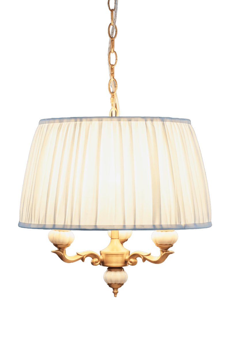 Toulouse Ø45 Oro Lámpas de techo De Aneta Lighting - La estructura met&aacute;lica, con un sofisticado acabado dorado, armoniza a la perfecci&oacute;n con la pantalla de tela blanca natural, creando un ambiente c&aacute;lido y atemporal.
