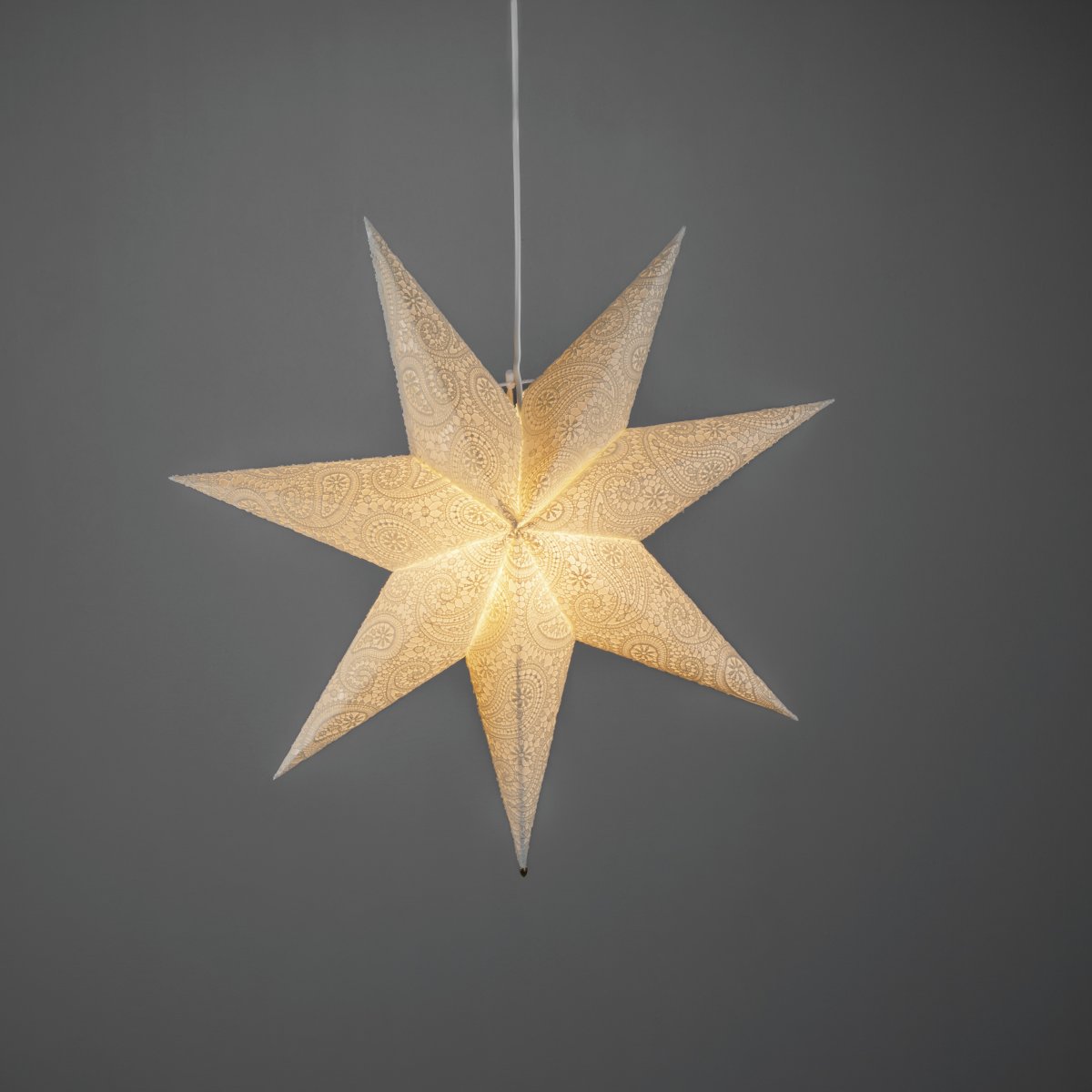 Estrella de papel bordada Ø60 Blanco De Konstsmide - Con un di&aacute;metro de 60 cm, es perfecta para colgar en una ventana y ser&aacute; un hermoso punto focal durante todo el Adviento y la Navidad.