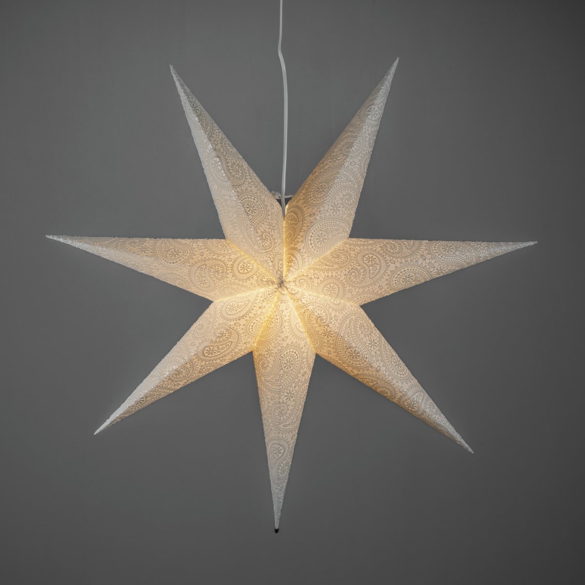 Estrella de papel bordada Ø80 Blanco De Konstsmide - Con un di&aacute;metro de 80 cm, es perfecta para colgar en una ventana y ser&aacute; un hermoso punto focal durante todo el Adviento y la Navidad.