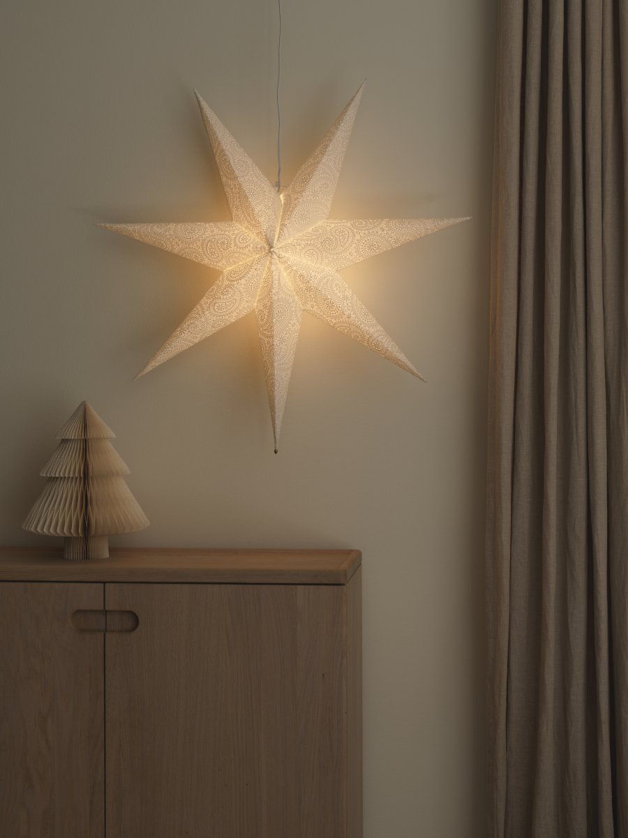 Estrella de papel bordada Ø80 Blanco De Konstsmide - Con un di&aacute;metro de 80 cm, es perfecta para colgar en una ventana y ser&aacute; un hermoso punto focal durante todo el Adviento y la Navidad.
