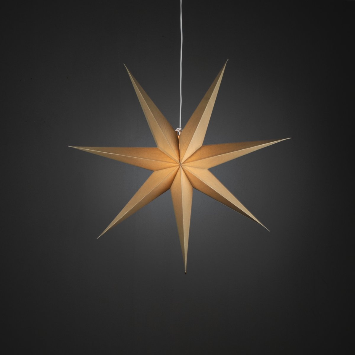 Estrella de papel Ø78 Beige De Konstsmide - Con sus siete puntas y un generoso diámetro de 78 cm, se convierte en un hermoso punto focal en la ventana o habitación.