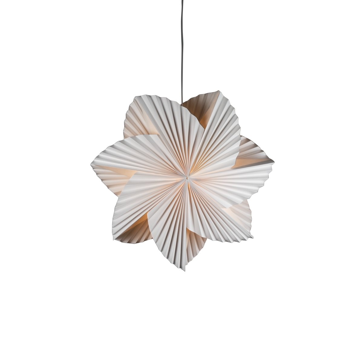 Estrella de papel plisada Ø60 Blanco De Konstsmide - Su forma de flor recuerda a un molinillo de viento, d&aacute;ndole un aspecto divertido y &uacute;nico.