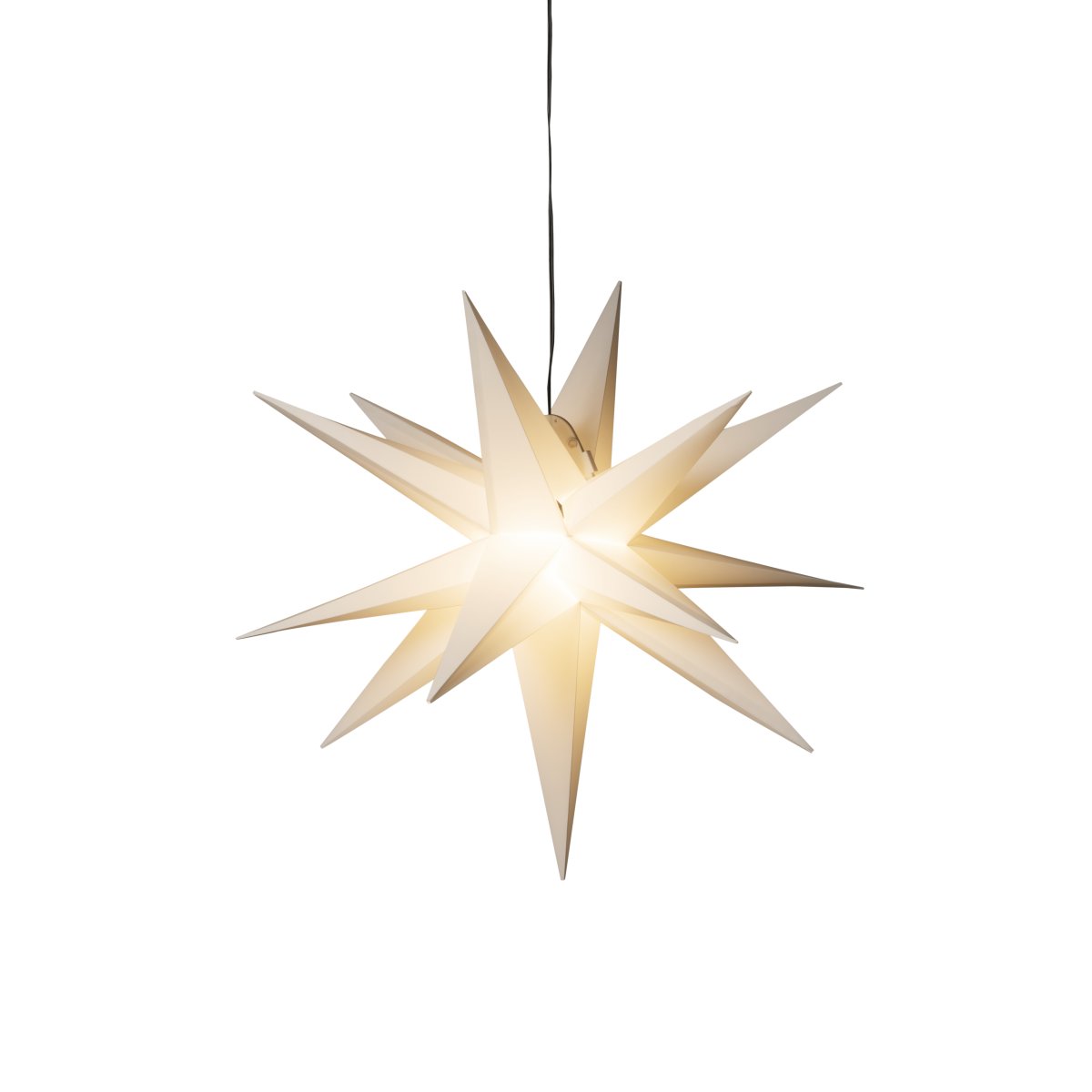 Estrella 3D Ø60 Blanco De Konstsmide - Incluye un casquillo G4, una bombilla LED G4 reemplazable, un cable de pl&aacute;stico negro de 5 metros y un transformador.