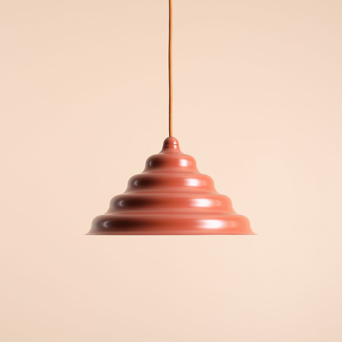 Wave Ø30 Naranja Lámpas de techo De Artera - La pantalla metálica ondulada de color marrón rojizo proporciona una hermosa distribución de la luz hacia abajo y, por lo tanto, es perfecta para colgarla sobre la mesa del comedor o la encimera de la cocina.