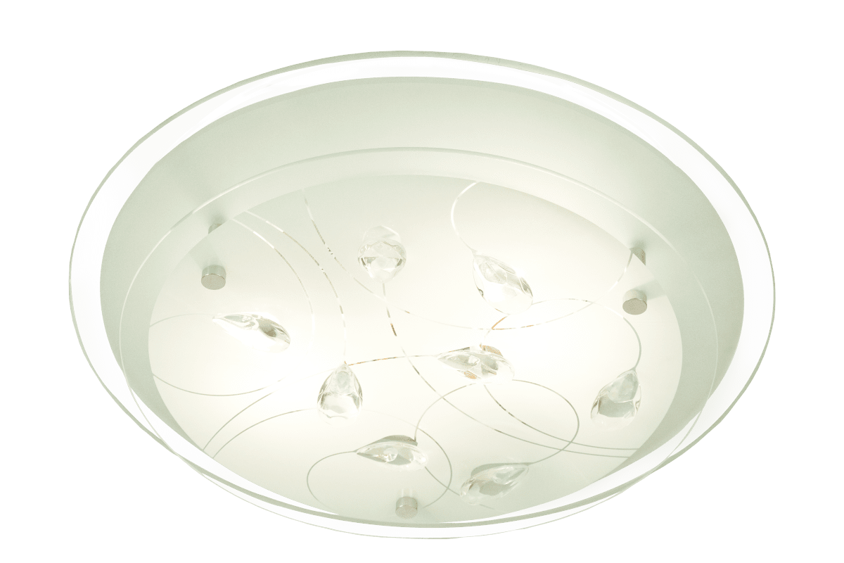 Demi Ø33 Cromo plafón De Aneta Lighting - Demi, lámpara de techo redonda de cristal esmerilado con dibujos de cristal transparente y prismas decorativos, 2 x 60 W E27 (no incluidas).