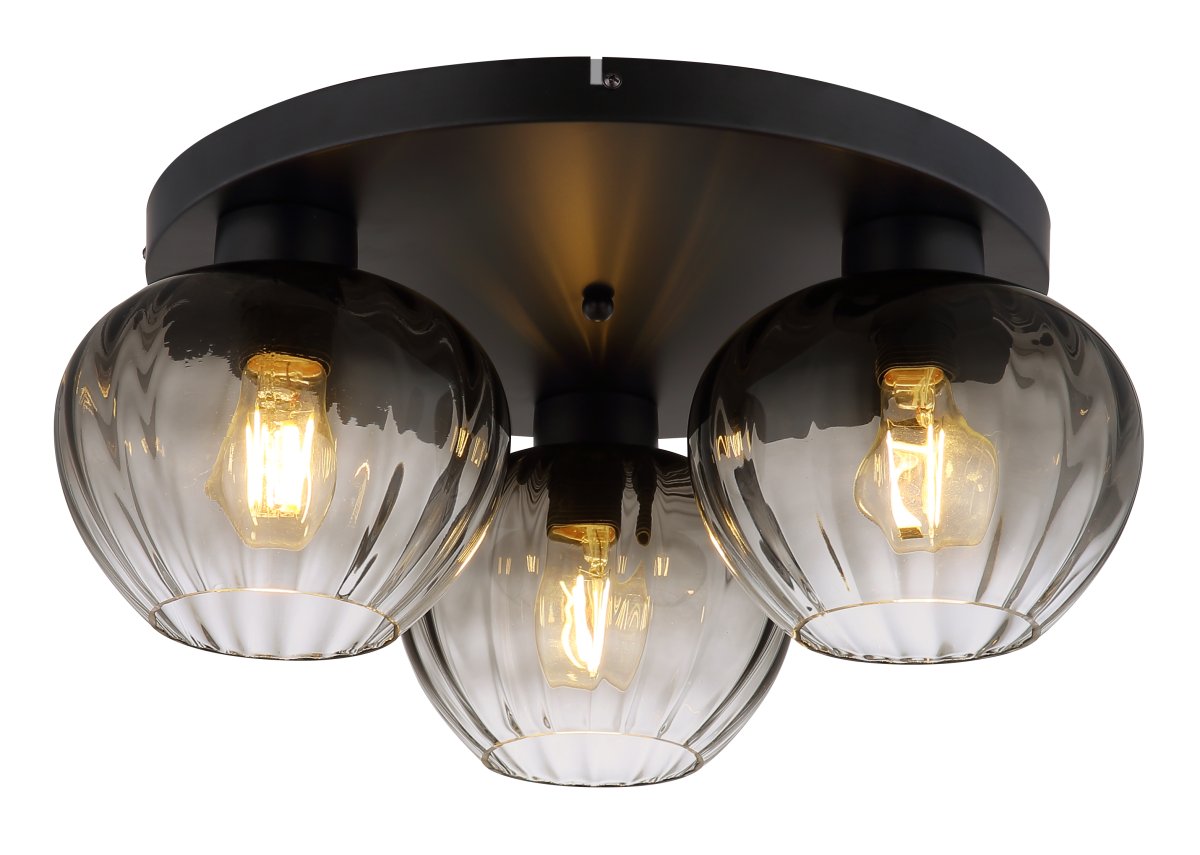 Toy Ø45 Negro plafón De Globo Lighting - De r&auml;fflade r&ouml;ktonade glasen skapar en fin och varm ljusspridning i rummet.