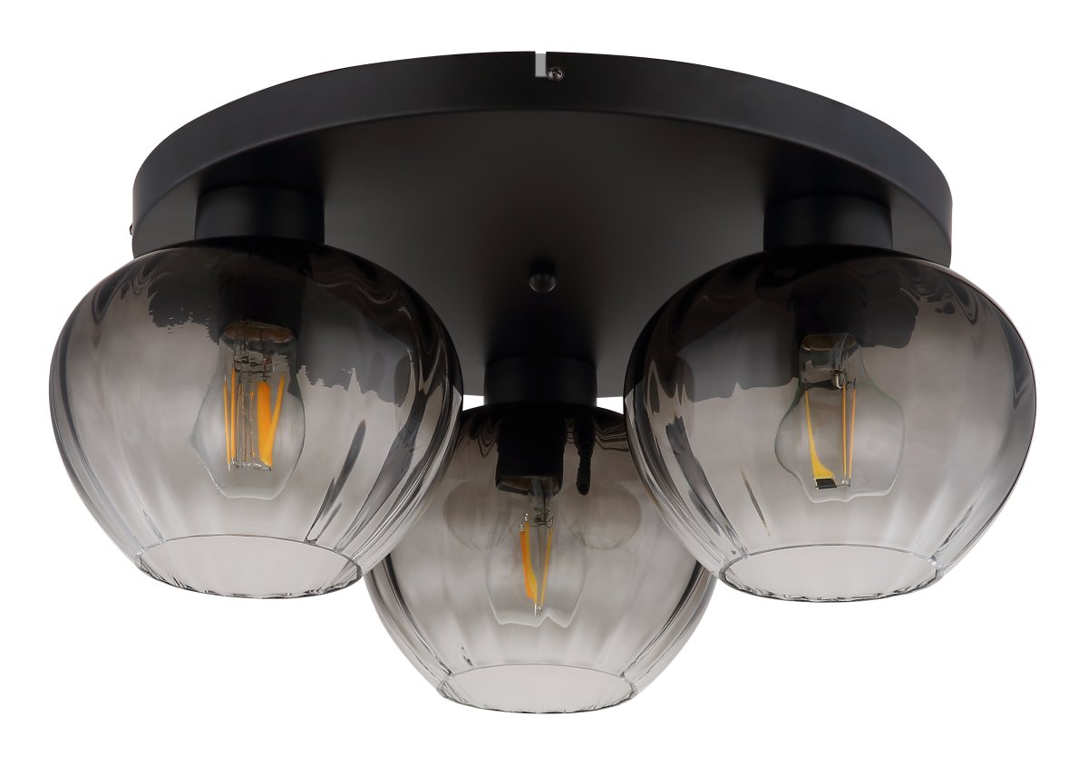 Toy Ø45 Negro plafón De Globo Lighting - De r&auml;fflade r&ouml;ktonade glasen skapar en fin och varm ljusspridning i rummet.