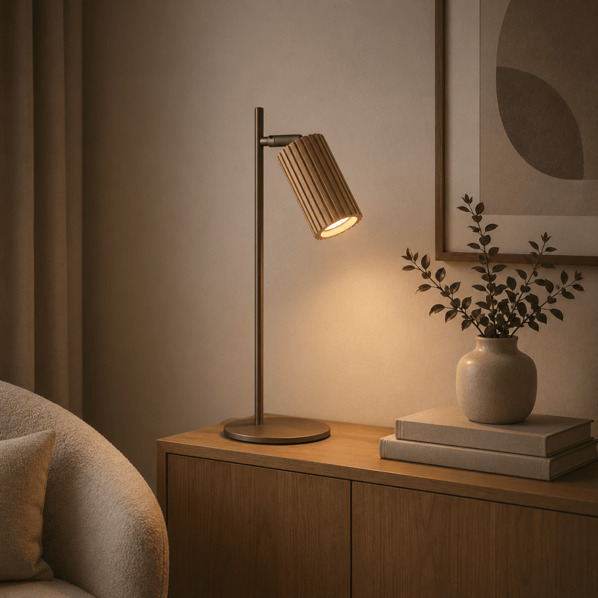 Lakewood 46cm Marrón lámpara de escritorio De Brilliant - Su diseño estilizado y su base redonda y estable la hacen ideal para un escritorio, pero también funciona perfectamente como lámpara de lectura en una mesita auxiliar.
