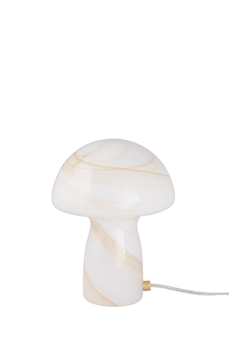 Fungo Swirl 20cm Beige lámpara de mesa De Globen Lighting - La lámpara Fungo con forma de hongo es una hermosa lámpara de mesa hecha de vidrio soplado con un decorativo patrón de espiral.