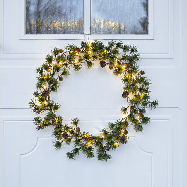 Larix Ø40 Verde De Star Trading - Con 30 puntos de luz blanca c&aacute;lida, se puede utilizar tanto como corona de puerta exterior como como corona de pared interior.