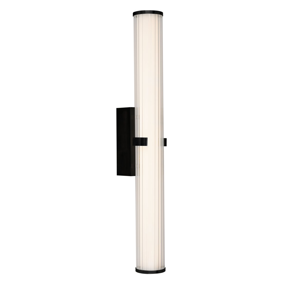 Clamp 63cm Negro lámpara de baño De Searchlight - La forma cil&iacute;ndrica de la l&aacute;mpara y el cristal acanalado proporcionan una luz suave y agradable que se distribuye uniformemente por toda la habitaci&oacute;n.