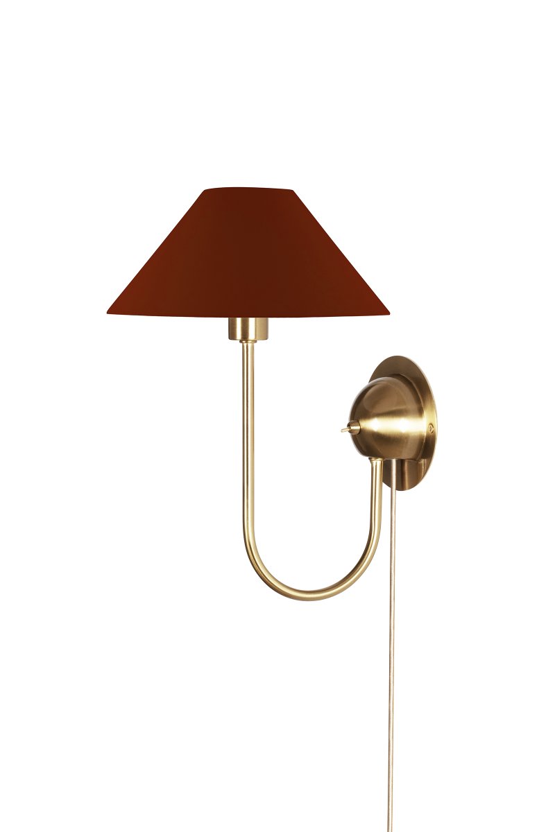 Iris 32cm Latón/burdeos lámpara de pared De Globen Lighting - El paquete incluye un cable de tela beige de 2 metros, un interruptor y un enchufe.