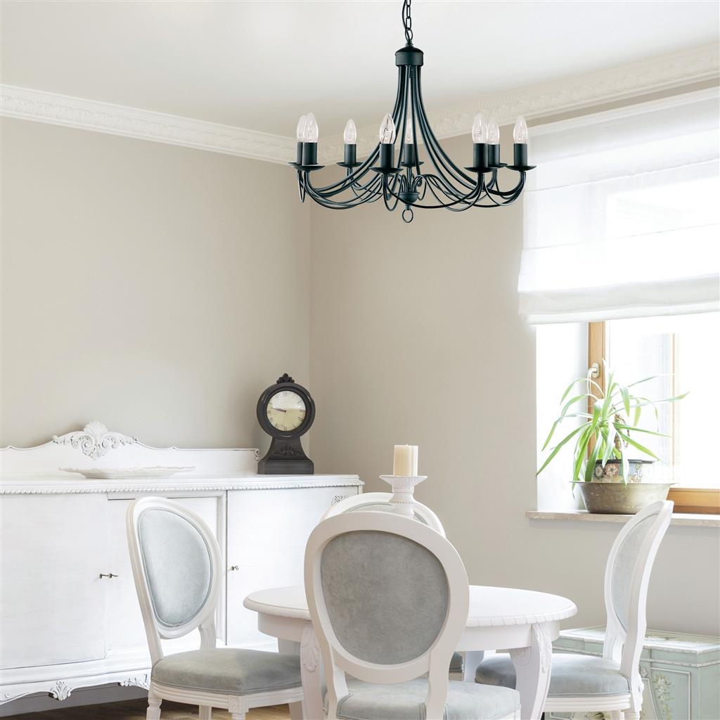 Maypole Ø60 Negro Lámpas de techo De Searchlight - Suspendida de una placa de techo negra, la lámpara es ideal para la sala de estar, el dormitorio, el comedor o el pasillo.