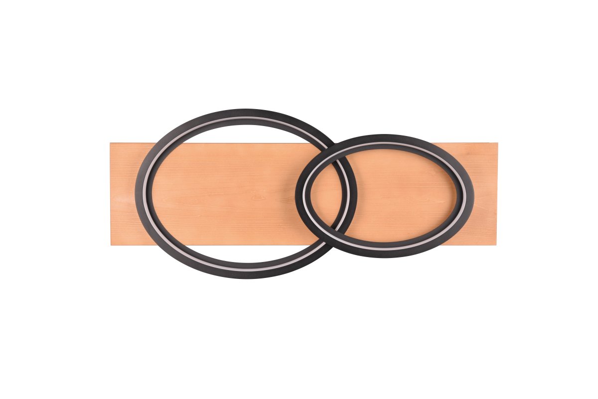 Barca 75cm Madera plafón De Trio Lighting - Sus formas geom&eacute;tricas y la armoniosa combinaci&oacute;n de metal negro mate y madera natural; Crea una atm&oacute;sfera agradable y con el regulador SWITCH integrado el brillo se puede ajustar f&aacute;cilmente en tres niveles.