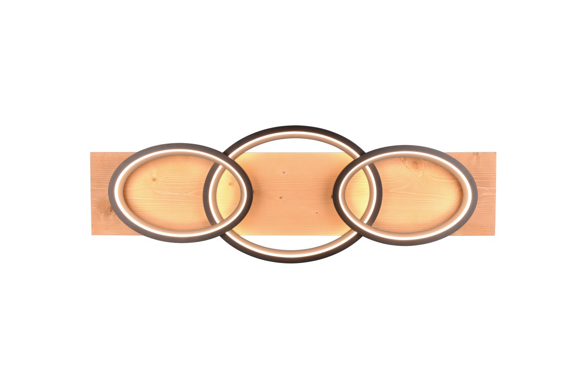 Barca 97cm Madera plafón De Trio Lighting - Sus formas geom&eacute;tricas y la armoniosa combinaci&oacute;n de metal negro mate y madera natural; Crea una atm&oacute;sfera agradable y con el regulador SWITCH integrado el brillo se puede ajustar f&aacute;cilmente en tres niveles.