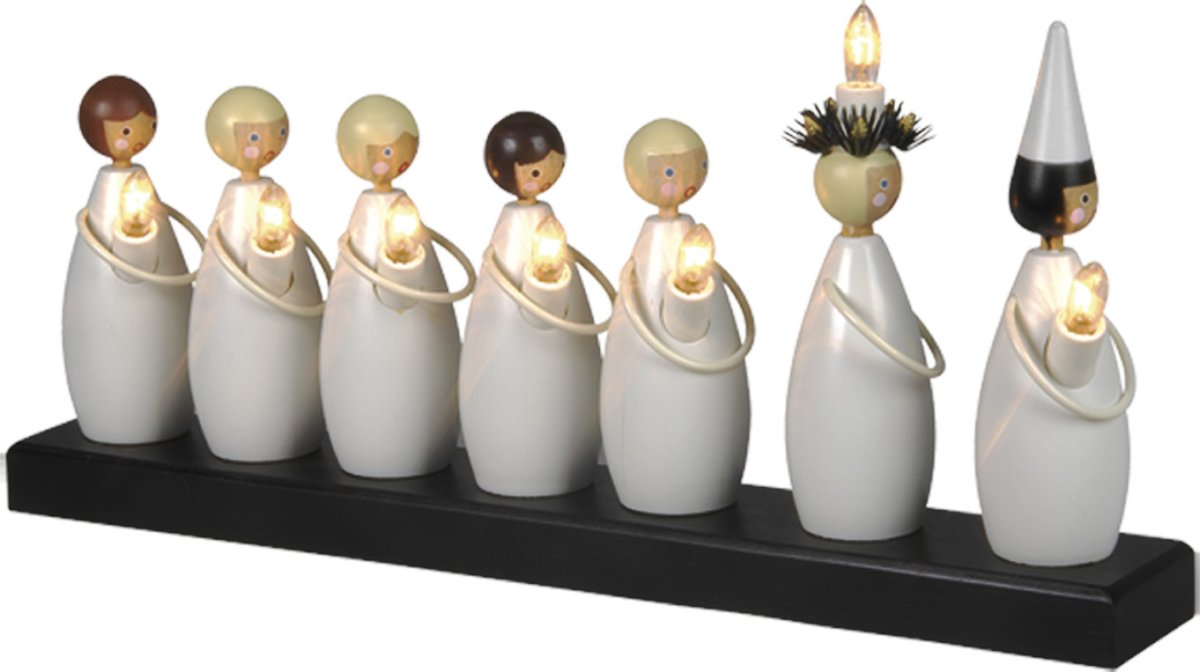 Lucia Choir Blanco De Star Trading - Colgante cl&aacute;sico Luc&iacute;a en forma de candelabro de Adviento de madera.