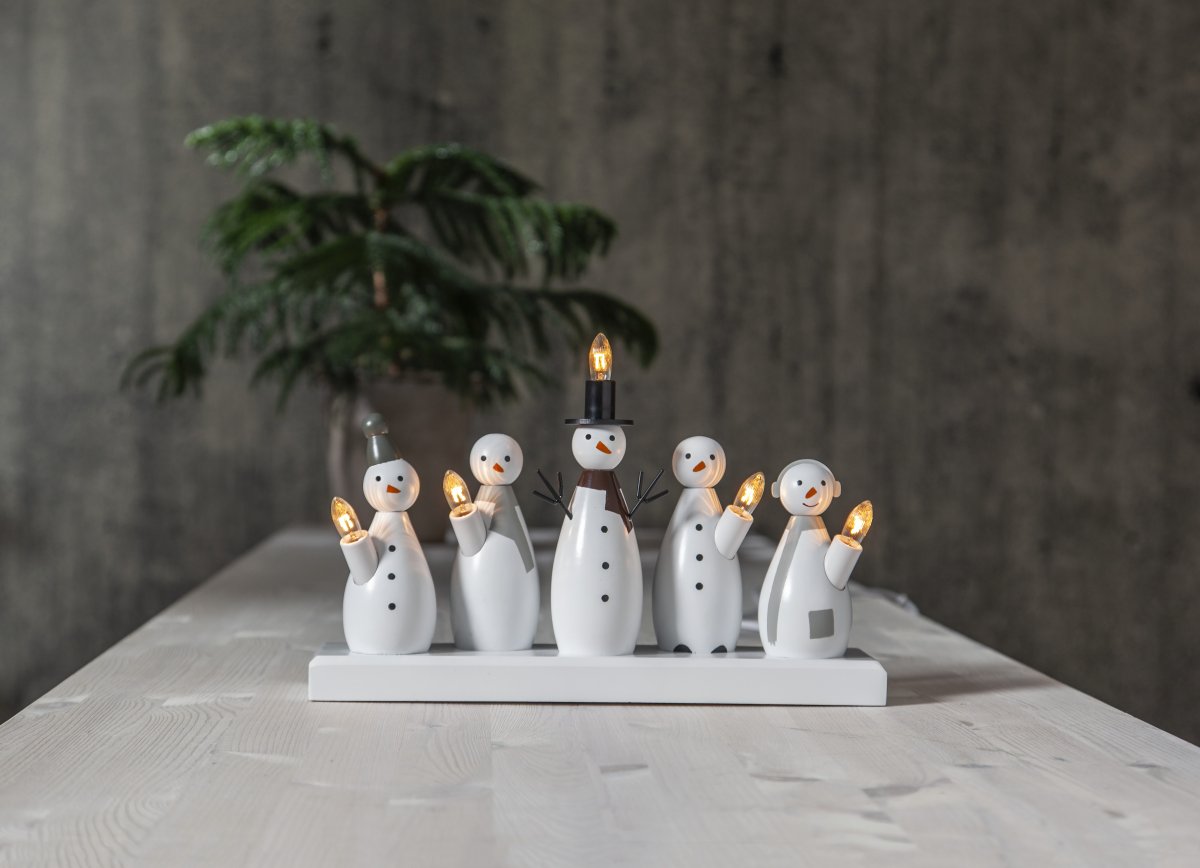 Snowman Blanco De Star Trading - Preciosos mu&ntilde;ecos de nieve con forma de candelabro de Adviento, realizados en madera.