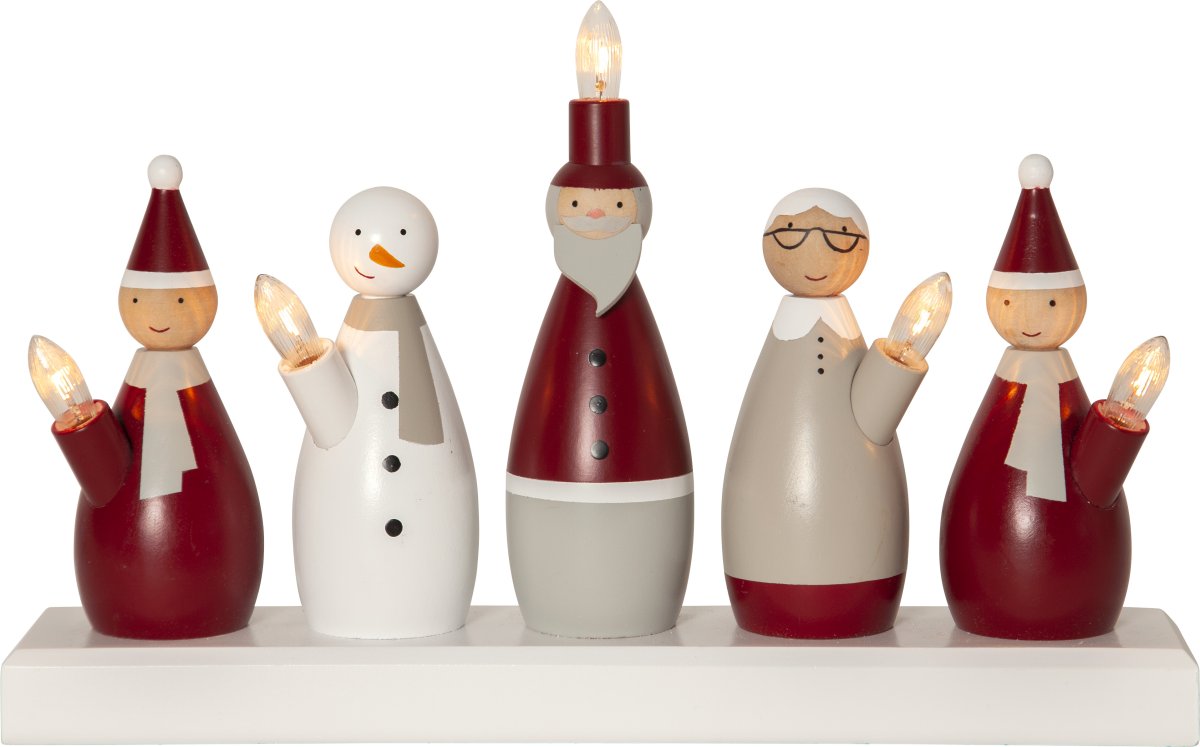 Santa Family De múltiples fines De Star Trading - Familia de gnomos en forma de candelabro de Adviento de madera.