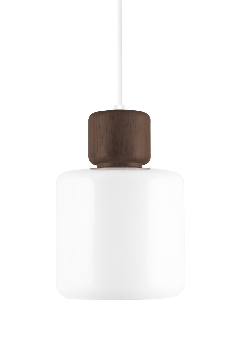 DOT Ø15 Blanco Lámpas de techo De Globen Lighting - El característico pomo de madera contrasta claramente con la pantalla de vidrio y le da carácter.