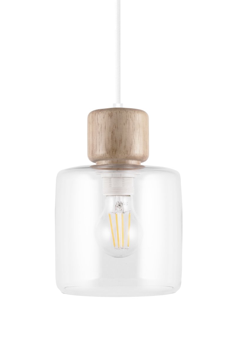 DOT Ø15 Transparente Lámpas de techo De Globen Lighting - El característico pomo de madera contrasta claramente con la pantalla de vidrio y le da carácter.