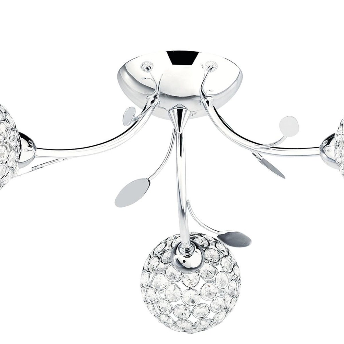 Bellis Ø54 Cromo plafón De Searchlight - La lámpara de techo Bellis II en cromo con tres fuentes de luz y pantallas de cristal transparente, así como decoración de hojas, deja una impresión elegante en el dormitorio, el salón, el comedor o la cocina.