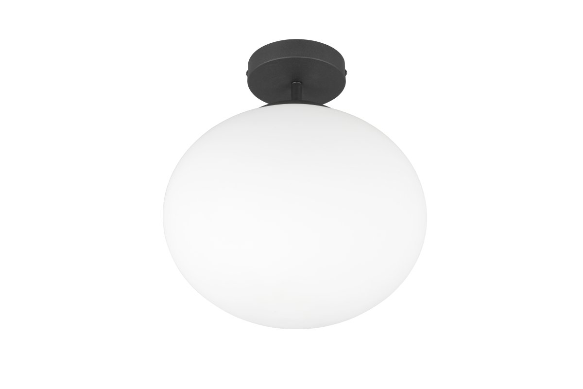 Fomento Ø30 Negro plafón De Trio Lighting - La elegante pantalla elíptica de cristal opalino le da a la lámpara un toque especial y distribuye la luz de manera uniforme.