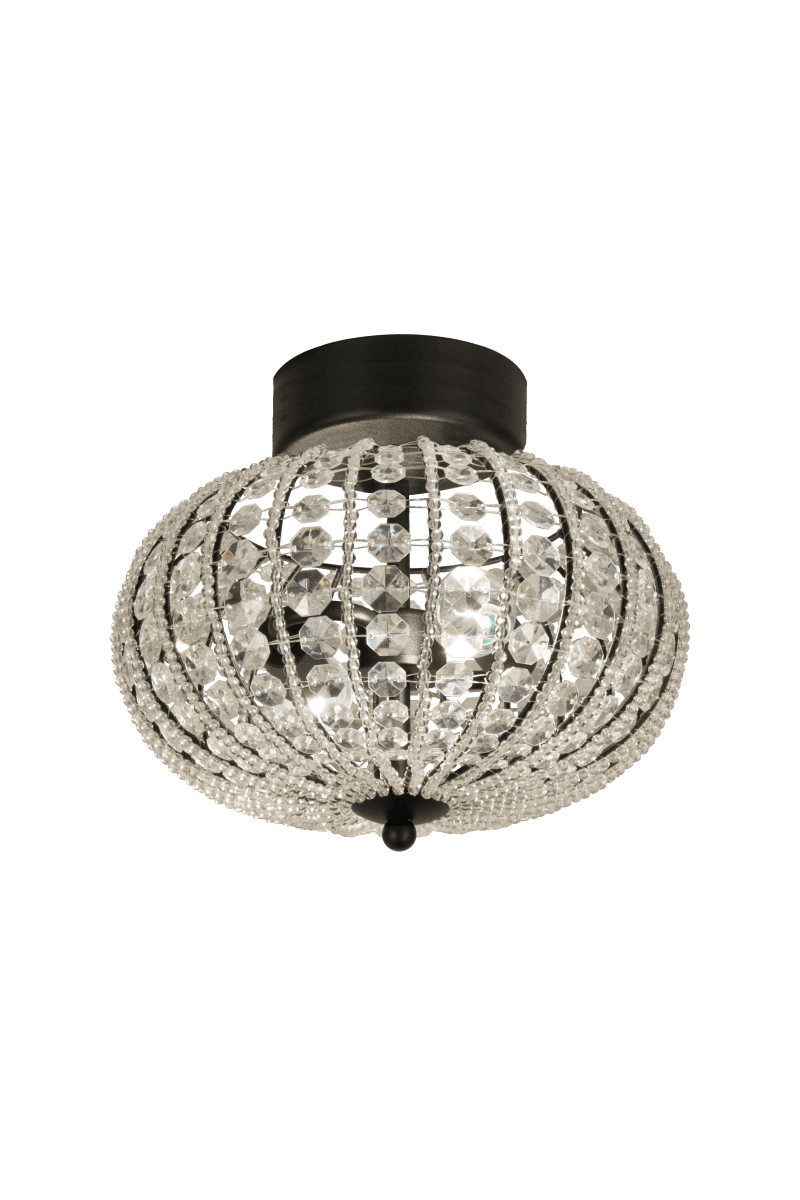 Edda Ø30 Negro plafón De Aneta Lighting - L&aacute;mpara de suspensi&oacute;n con gancho, caja de techo negra y prismas decorativos de pl&aacute;stico en dos tama&ntilde;os.