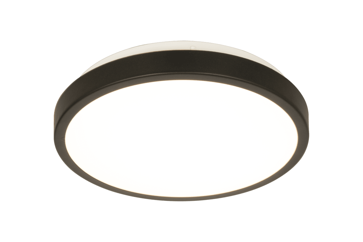 Anillo Ø30 Negro plafón De Aneta Lighting - La lámpara de techo Anillo realizada en metal lacado en negro y plástico blanco tiene la forma de un círculo plano en color blanco.
