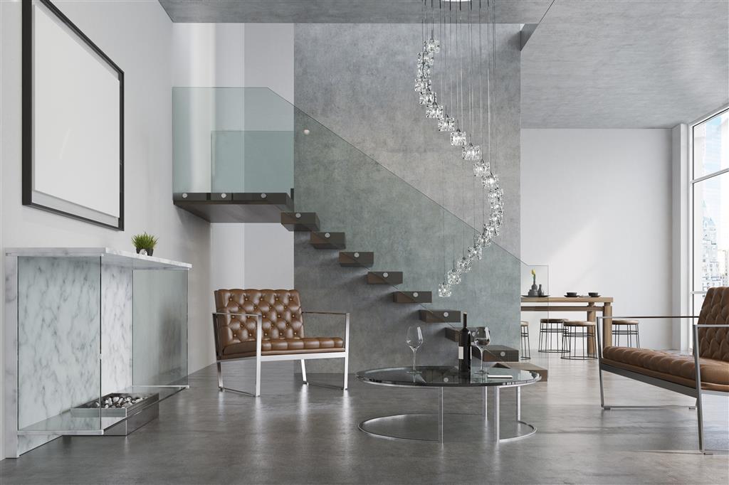 Ice Cube Ø45 Cromo Lámpas de techo De Searchlight - Ice Cube es una exclusiva lámpara de techo con 20 prismas de vidrio suspendidos con forma de elegantes cubitos de hielo.