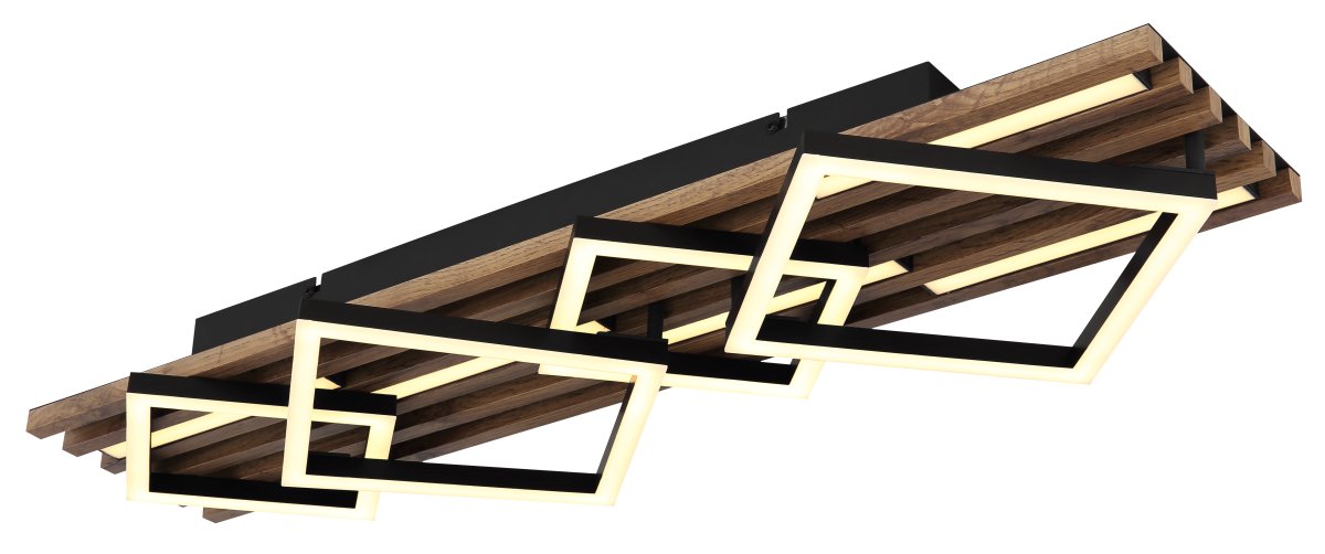 Obrien 82cm Madera plafón De Globo Lighting - Takf&auml;stet som efterliknar akustikpanel i kombination med de mattsvarta detaljerna i metall bidrar med industriell k&auml;nsla till rummet.