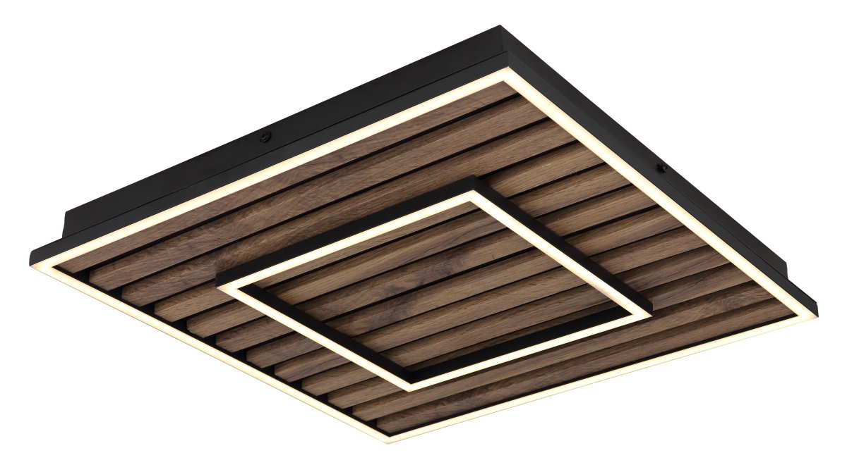 Woody 45cm Madera plafón De Globo Lighting - Takf&auml;stet som efterliknar akustikpanel i kombination med de mattsvarta detaljerna i metall bidrar med industriell k&auml;nsla till rummet.