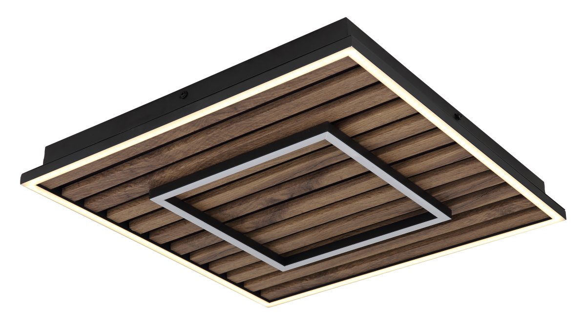 Woody 45cm Madera plafón De Globo Lighting - Takf&auml;stet som efterliknar akustikpanel i kombination med de mattsvarta detaljerna i metall bidrar med industriell k&auml;nsla till rummet.