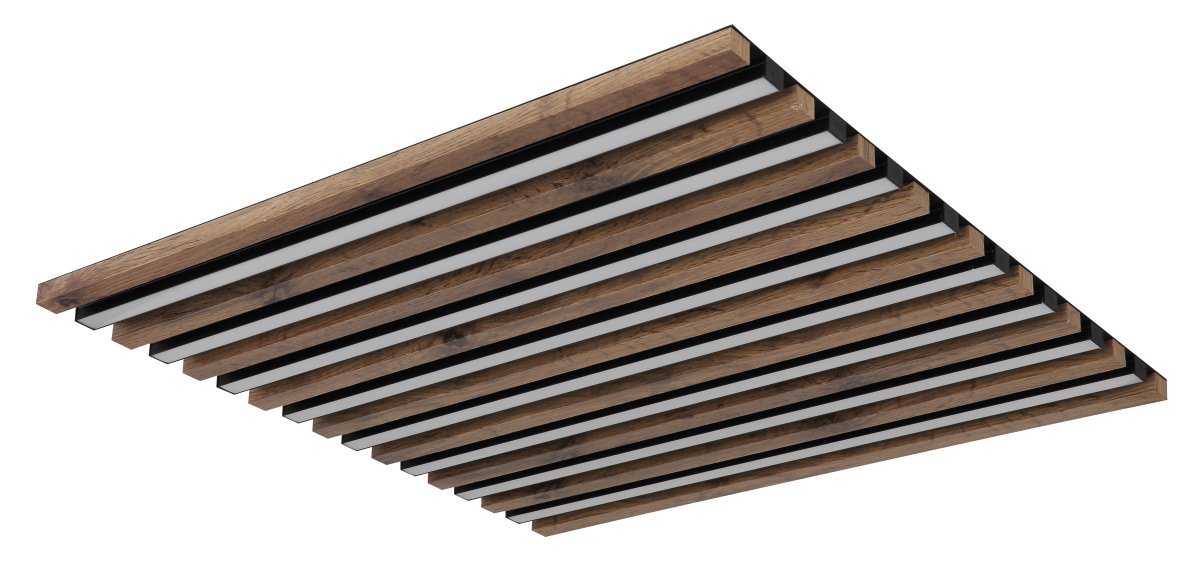 Hayden 60cm Madera plafón De Globo Lighting - Den kvadratiska plafonden Hayden &ouml;vertalar med sin moderna akustikpanel-look och bidrar med en h&auml;rlig ljusspridning i rummet.