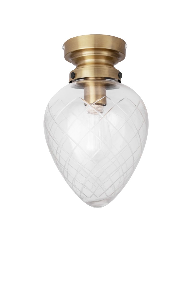 Juni Ø20 Latón antiguo/transparente lámpara de baño De Globen Lighting - La l&aacute;mpara es perfecta para ba&ntilde;os y cocinas y tiene clasificaci&oacute;n IP44.