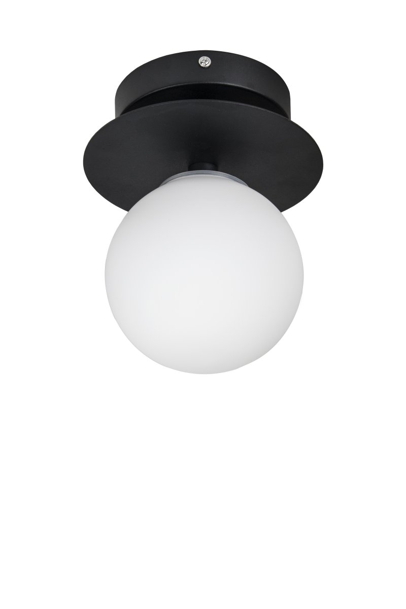 Art Deco Ø16 En blanco y negro lámpara de baño De Globen Lighting - La lámpara está hecha de metal y su pantalla de vidrio blanco crea una hermosa iluminación en la habitación.