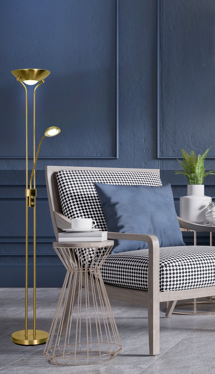 Nice Antigüedad lámpara de pie De Aneta Lighting - Esta hermosa lámpara de pie es perfecta para trabajar y relajarse los viernes por la noche y ofrece una luz blanca cálida de 3000 K.