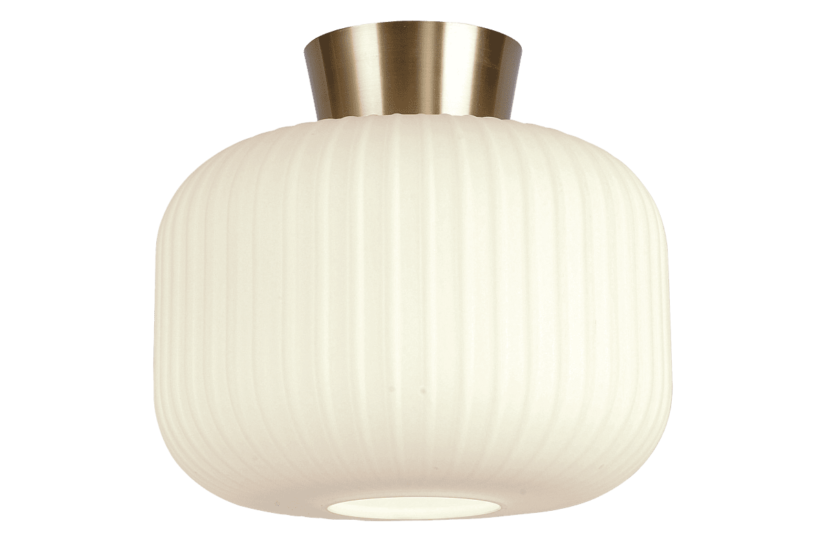 Imagen ampliada de Vanja Ø28 Blanco/latón plafón De Aneta Lighting - El cristal blanco proporciona una luz uniforme y agradable, mientras que la placa de techo de lat&oacute;n mate a&ntilde;ade un detalle elegante que le confiere un brillo c&aacute;lido.