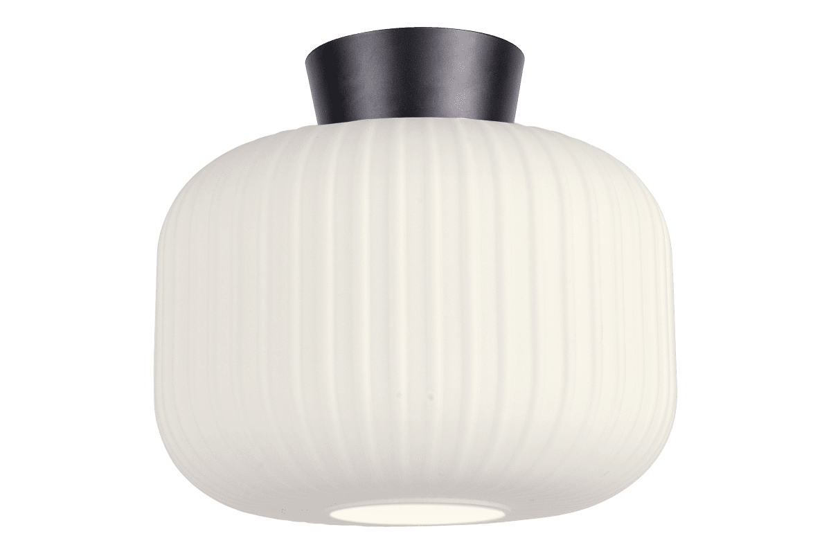 Imagen ampliada de Vanja Ø28 Blanco/negro plafón De Aneta Lighting - Vanja es una elegante l&aacute;mpara de techo con una forma ligeramente redondeada y un cristal decorativo acanalado.