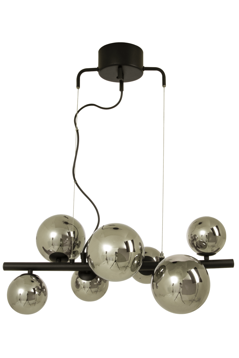 Molekyl 58cm Gris humo Lámpas de techo De Aneta Lighting - Moderna y elegante lámpara de techo de MOLEKYL fabricada en metal lacado en negro con 7 pantallas de cristal ahumado en dos colores.